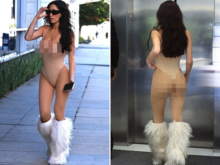 2737f3bb3a4e43aba4f50c3fe00cd5e3_md Bianca Censori Steps Out In A Plunging Nude Bodysuit And White Furry Boots