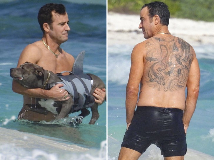 Justin Theroux Beach Day With His Dog