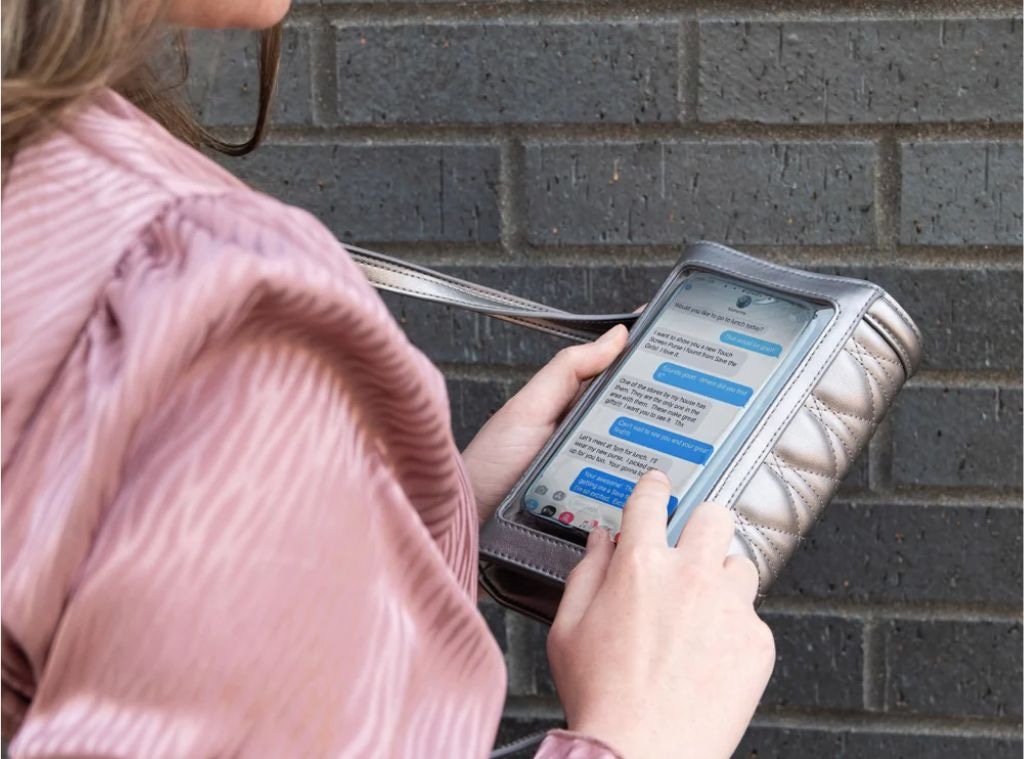 b129a4f2-e559-40dc-b9bf-e0ab815baeb4_1744844139 Shop MorningSave Save The Girls Cleo Crossbody Phone Purse With Touchscreen Window