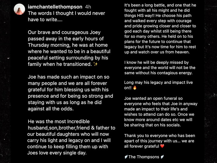chantelle thompson joe thompson dead instagram caption sub