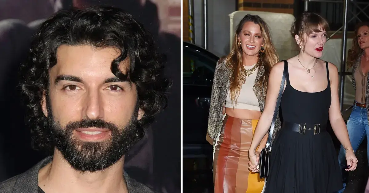 Split photo of Justin Baldoni, Blake Lively and Taylor Swift