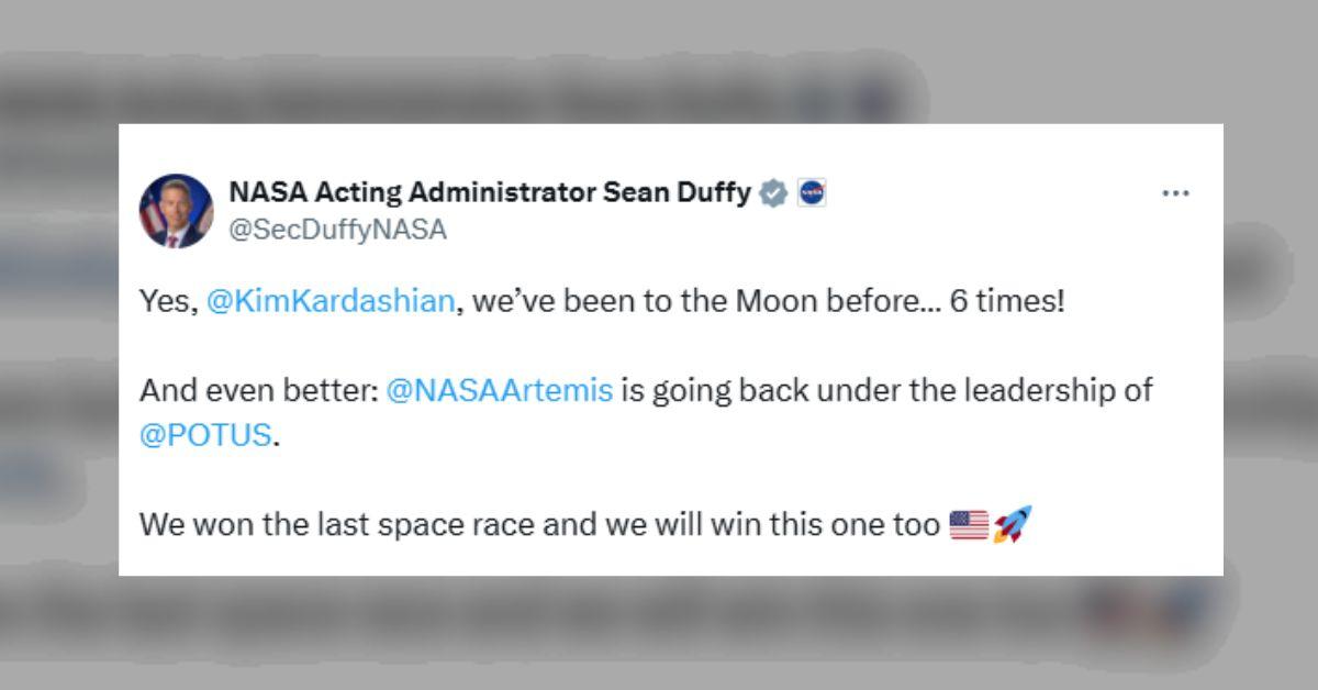 nasa-responds-to-kim-kardashian-moon-claims-1761861467126 Screenshot of Sean Duffy's tweet