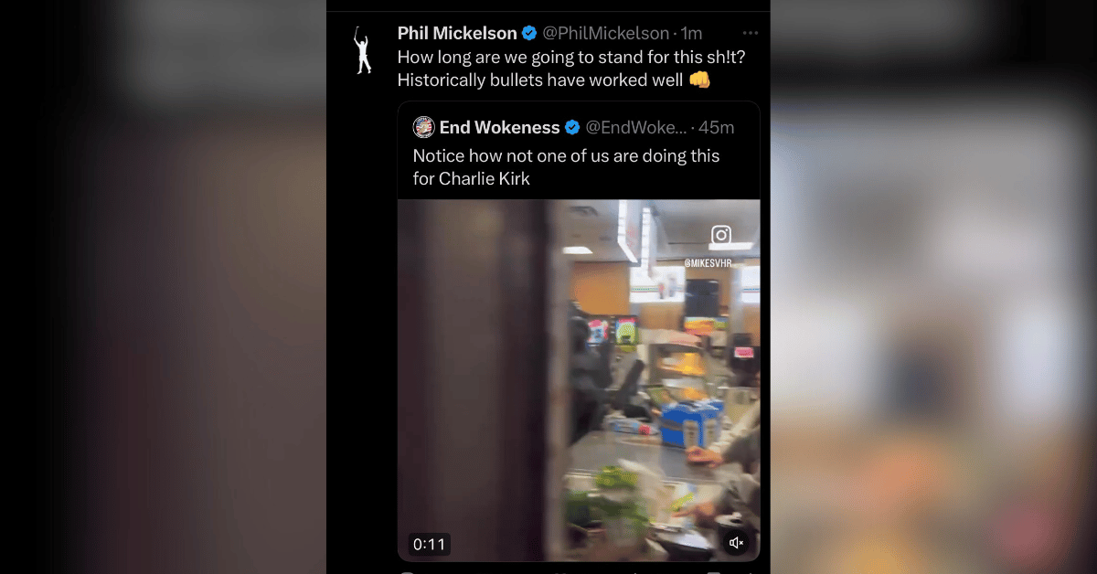 Photo of screen grab of deleted X post from Phil Mickelson