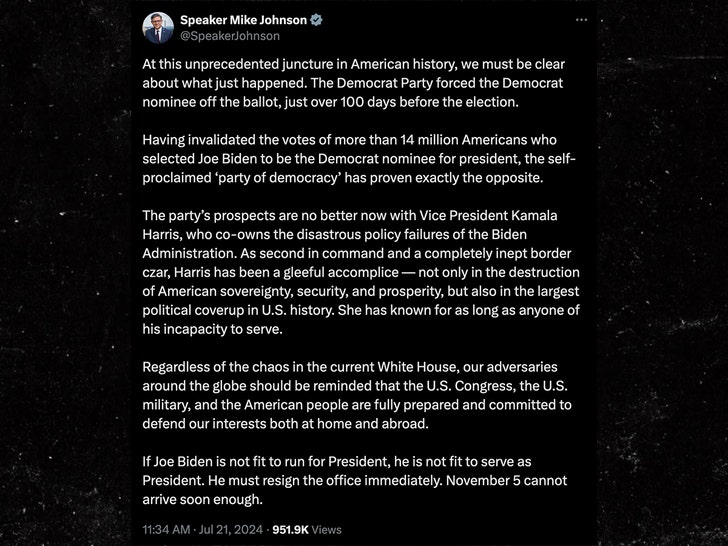 mike johnson post about biden stepping down