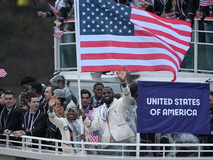 LeBron James & Coco Gauff Raise Flag on Team USA Boat At Olympics