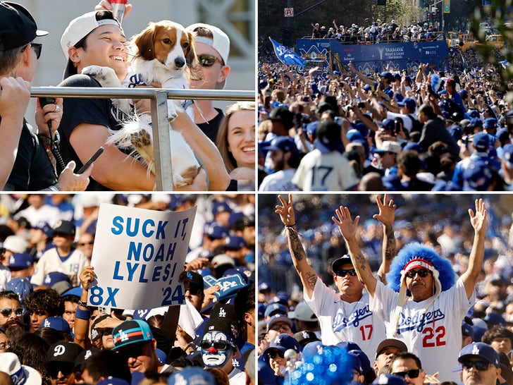 6ae8ef789bea43f1b384ae5375c60b65_md Fans Flood Parade Route For LA Dodgers World Series Celebration
