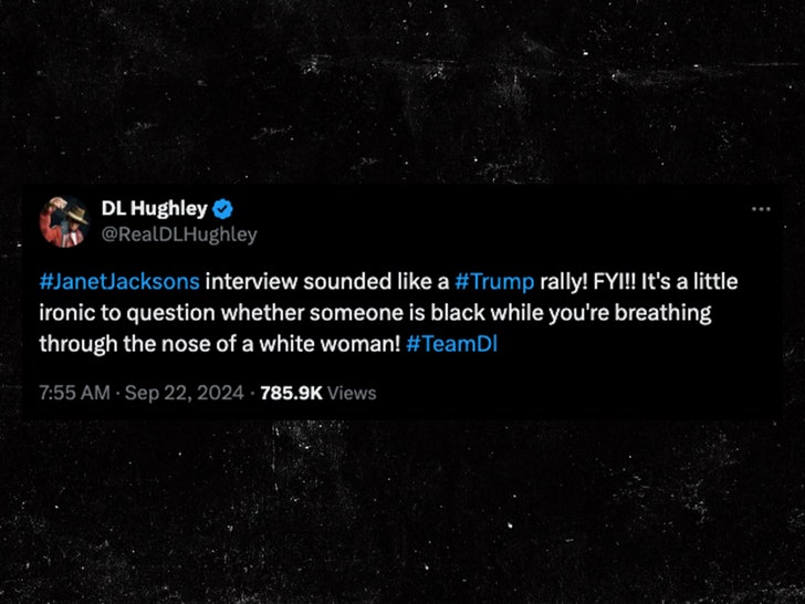 DL Hughley's message on X calling out Janet Jackson for questioning Kamala Harris' race despite