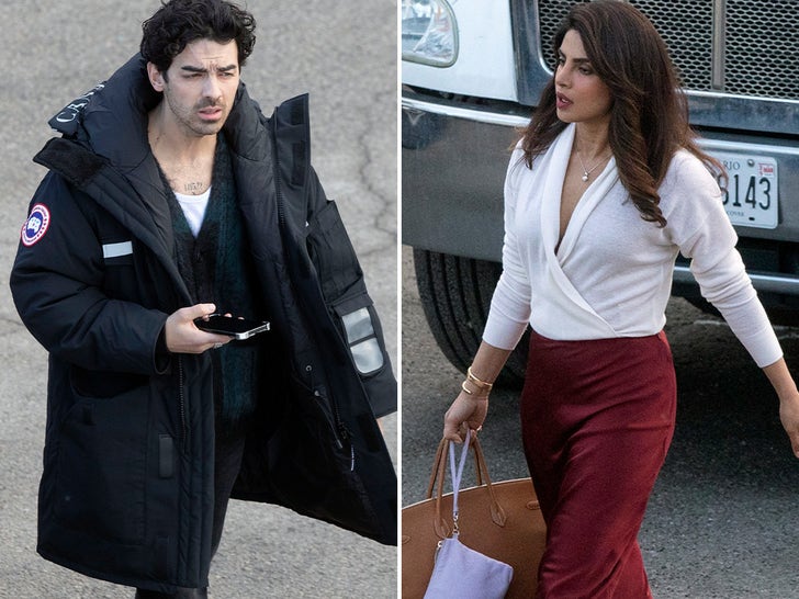 d3774d702d2248bc8fc8cd84de2e5af1_md Priyanka Chopra, Jonas Brothers Bundle Up on Set of New Christmas Movie