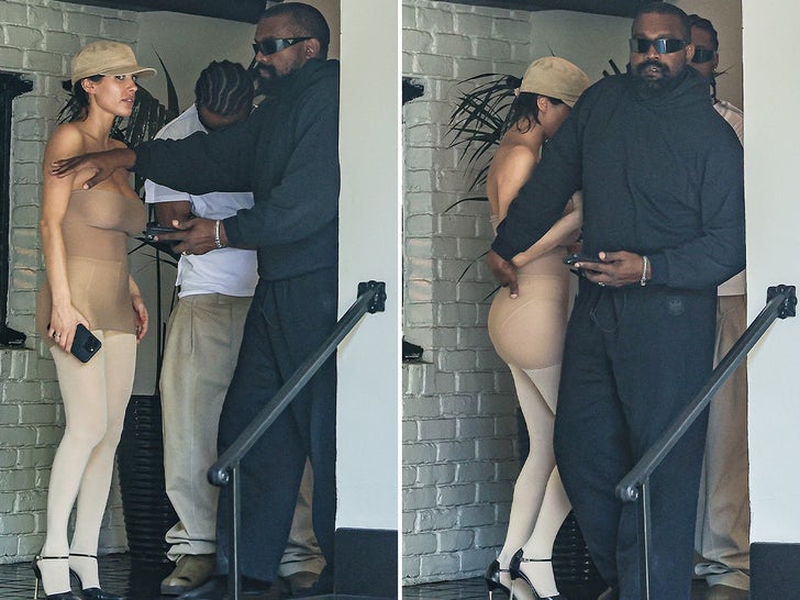 Kanye West Protective of Bianca Censori While Out in All-Nude Ensemble