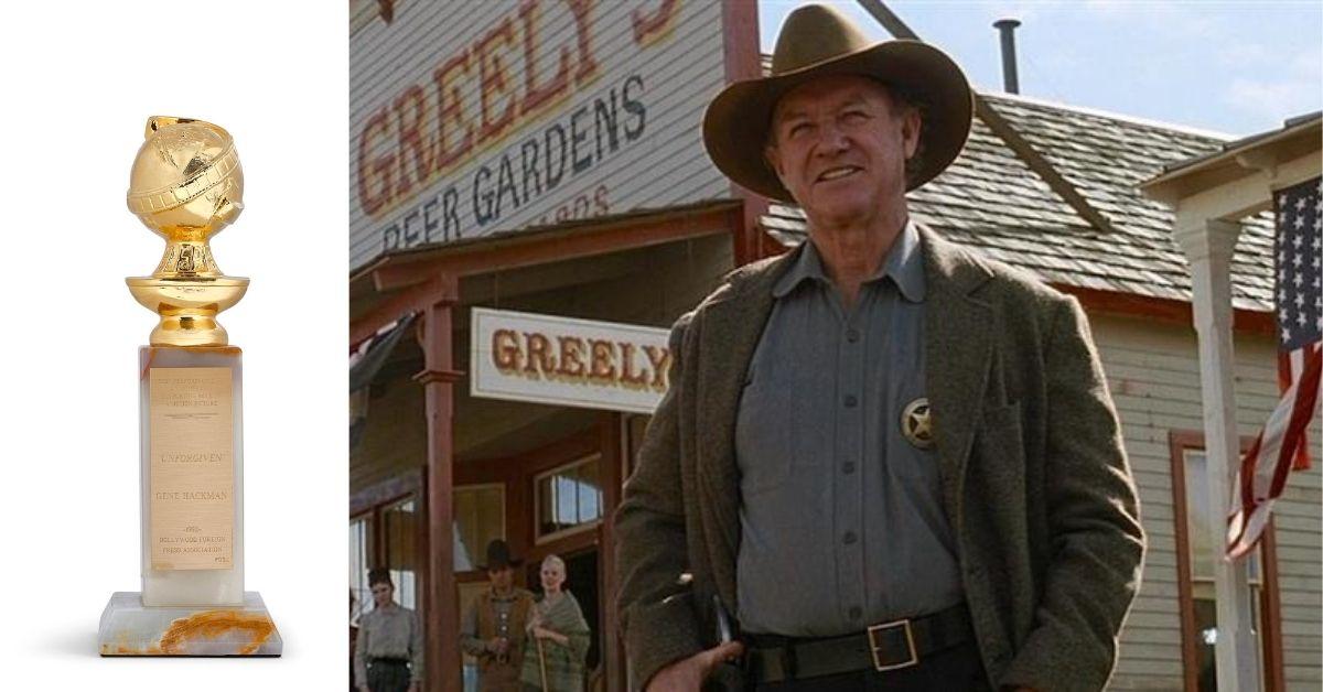 gene-hackman-unforgiven-1-1762460010758 Among the lower priced items for sale is Hackman's Golden Globe for his performance in 'Unforgiven.'