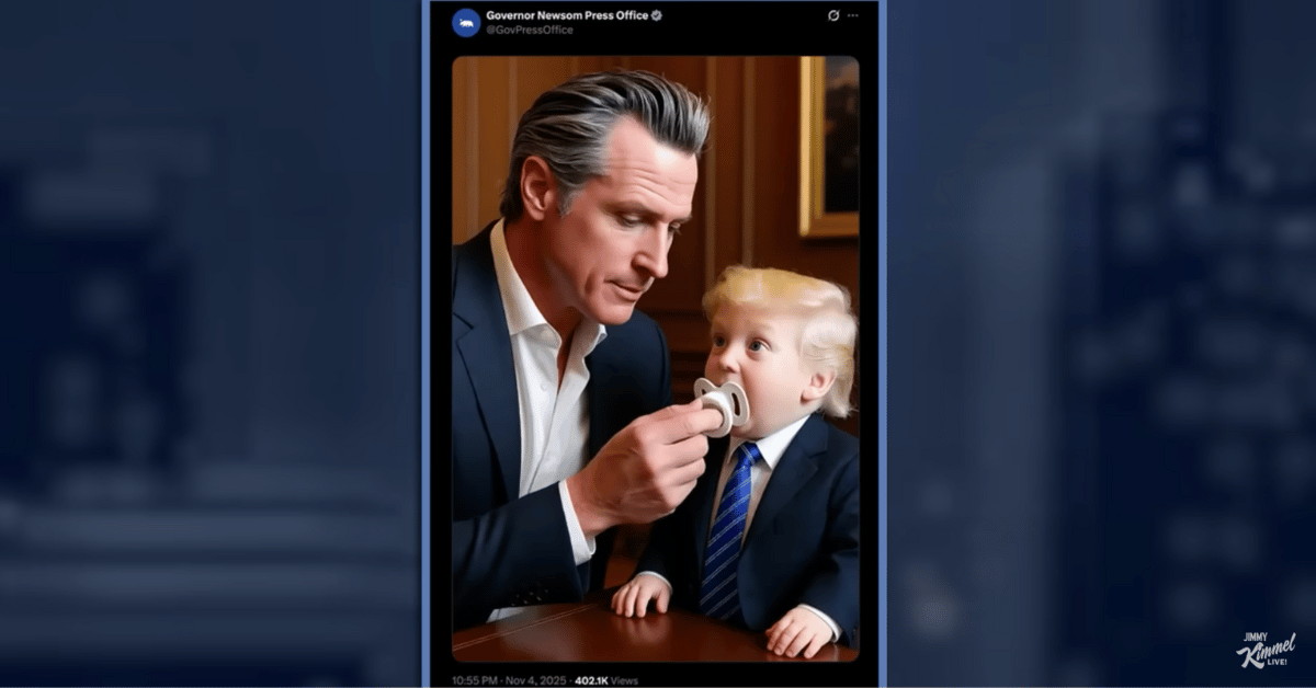 jimmy-kimmel-donald-trump-gavin-newsom-so-sad-hes-slipping-1762455652928 Kimmel noted Newsom using Trump's tactics by trolling him on social media.