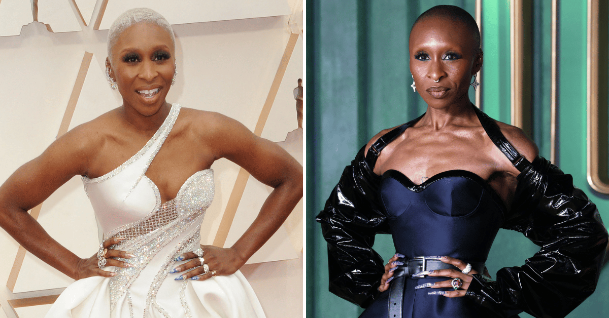 Split photo of Cynthia Erivo in 2020, Cynthia Erivo in 2025