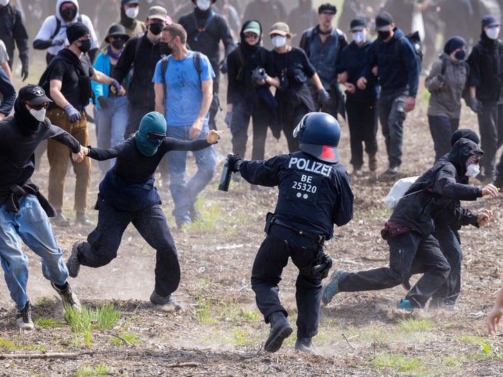 Tesla Germany Protestors Confronted By Police In The Forest