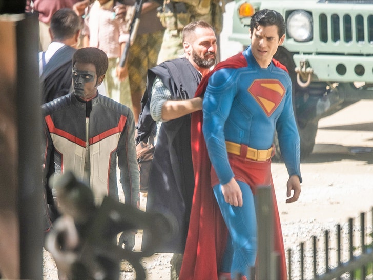 superman and mr terrific on set shots in Georgia backgrid 1