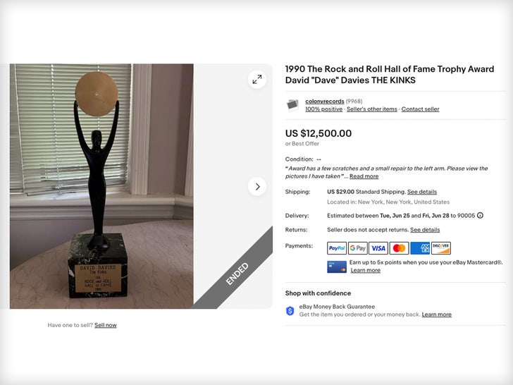 dave davies rock n roll trophy ebay listing