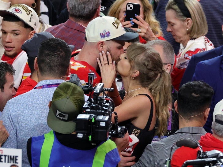 Taylor Swift And Travis Kelce -- Kissing After Super Bowl LVIII Win