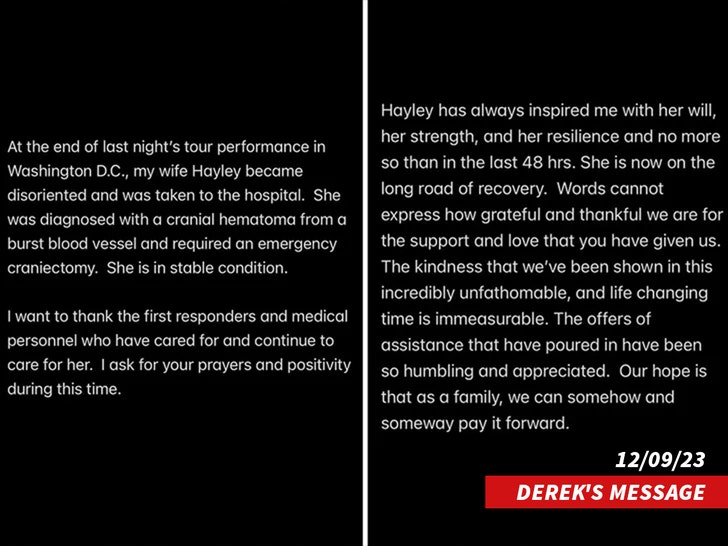 derek hough message to wife hayley