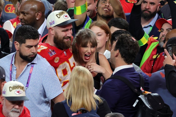 Taylor Swift And Travis Kelce -- Kissing After Super Bowl LVIII Win