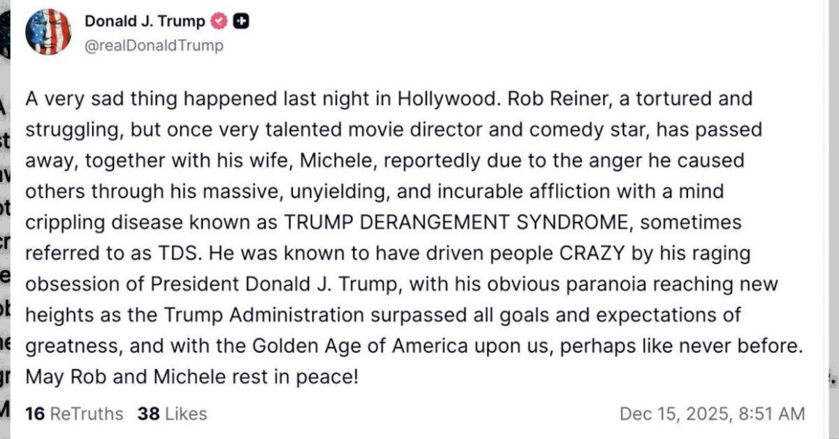 donald-trump-rob-reiner-death-statement-tds-7-1765813697121 Photo of Donald Trump's Truth Social Post