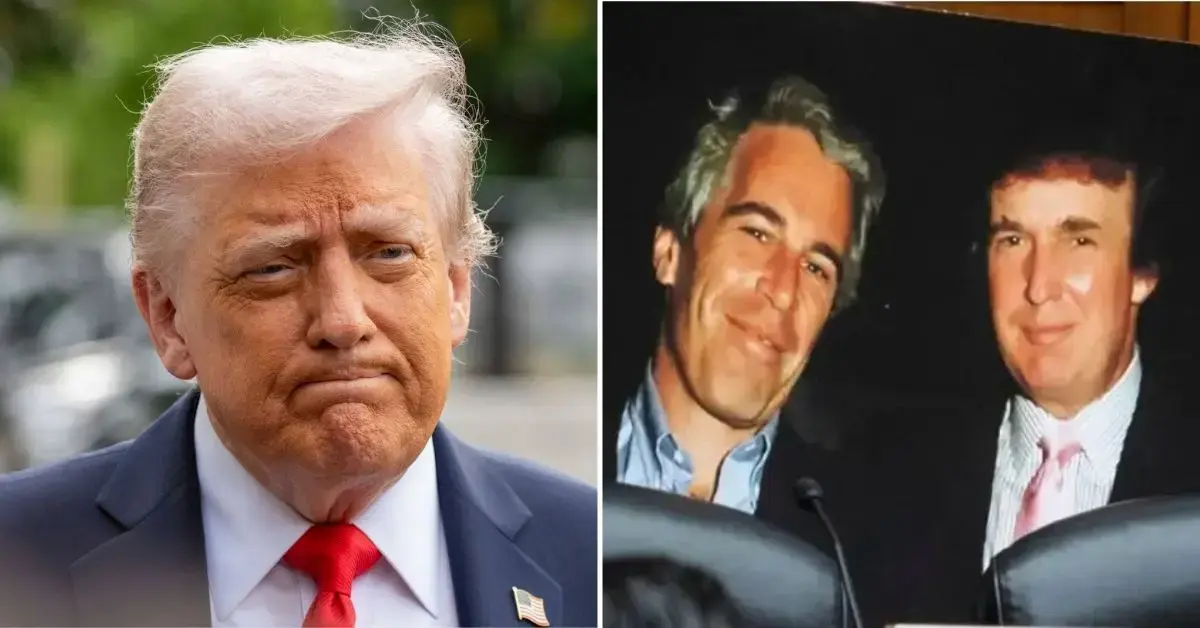Split photos of Donald Trump and Jeffrey Epstein
