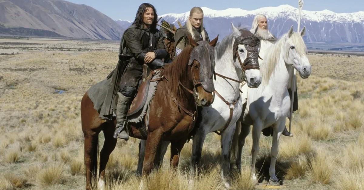 Photo of Aragorn, Legolas and Gandalf played by Viggo Mortensen, Orlando Bloom and Ian McKellen