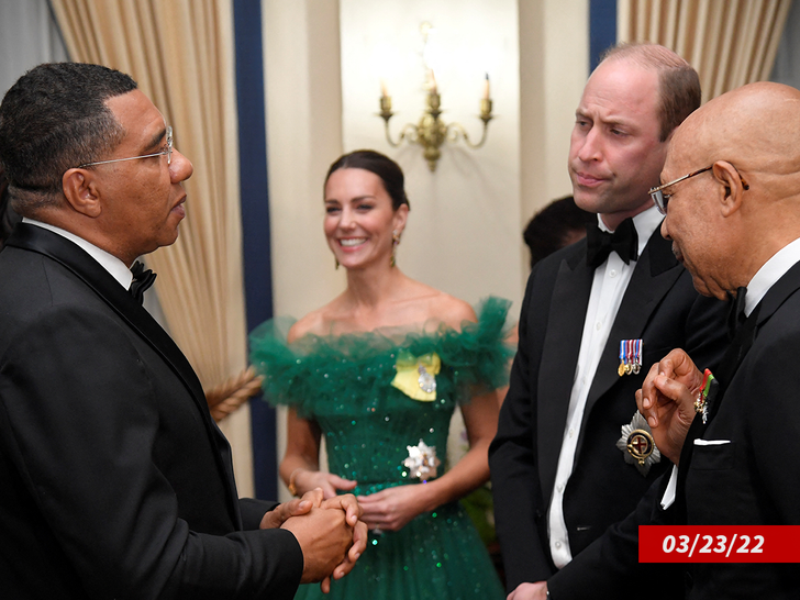 Prime Minister of Jamaica Andrew Holness, Catherine, Duchess of Cambridge, Prince William, Duke of Cambridge and Governor General of Jamaica Patrick Allen