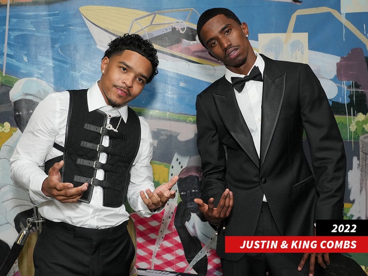 fef834b7bf484b5188e1639670fd4414_md Justin and King Combs in black tie leaning over while looking at the camera.