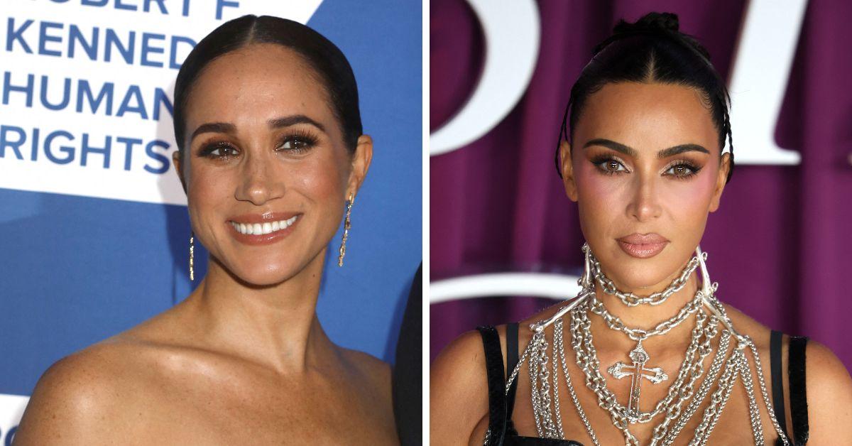 Split photo of Meghan Markle and Kim  Kardashian