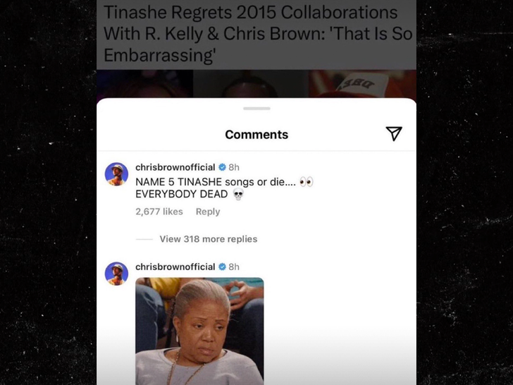 Chris Brown reacts to headline about Tinashe