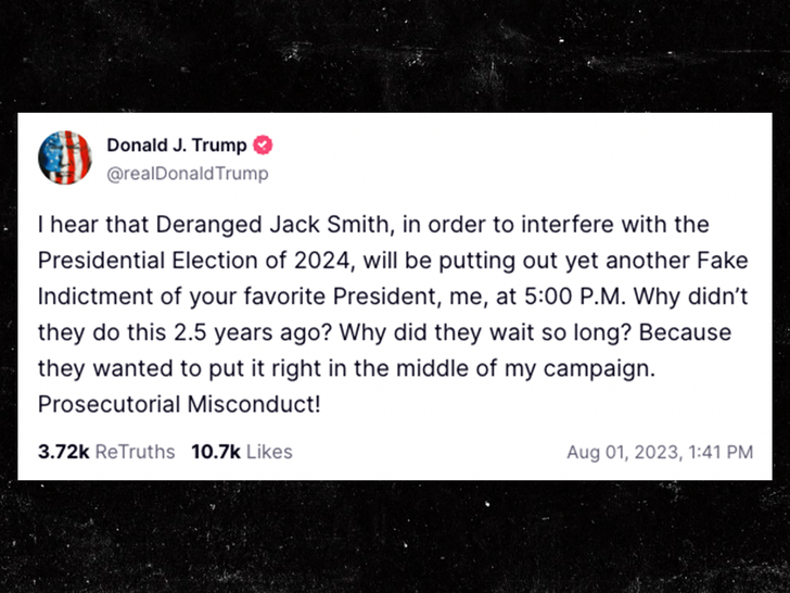 donald trump truth social on being indicted