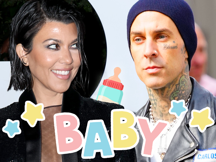 Kourtney Kardashian left and Travis Barker
