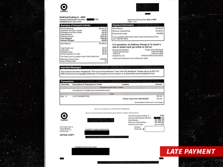 Kim Zolciak  late payment