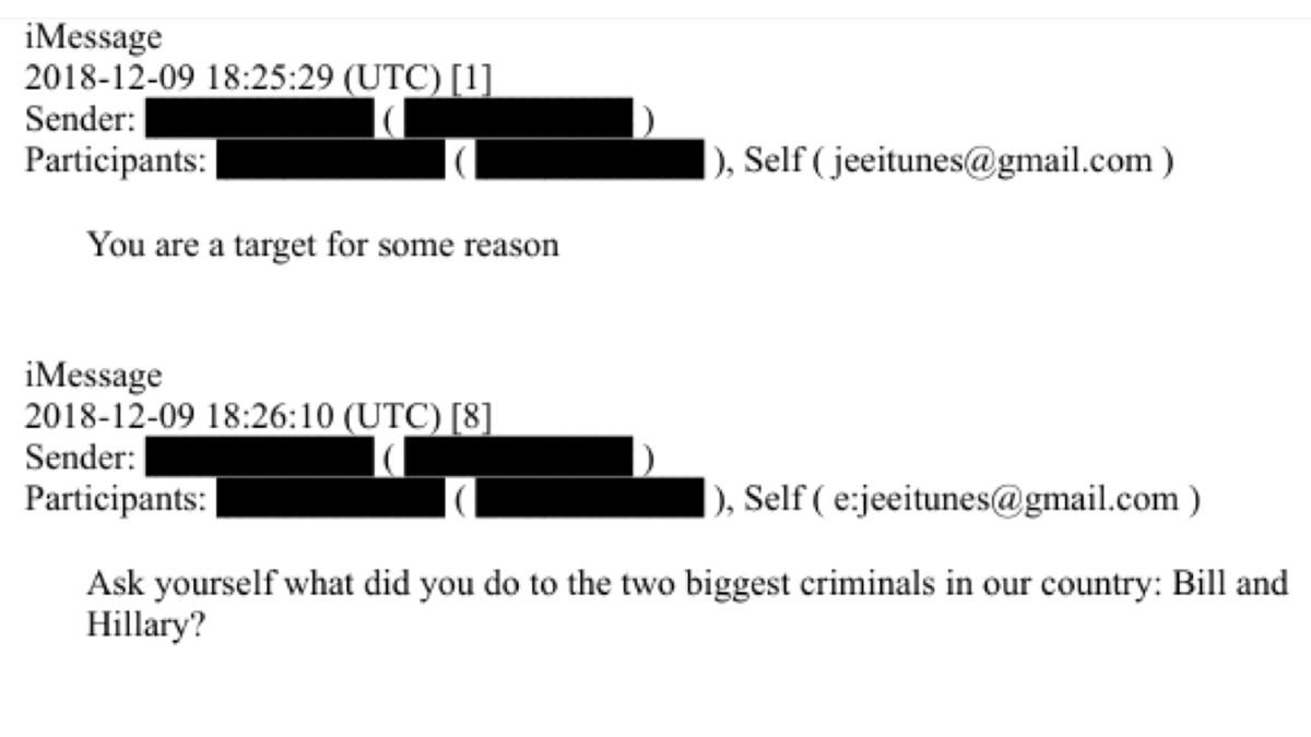 The message was released in the latest batch of files.