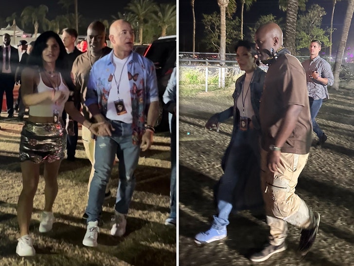 Jeff Bezos, Lauren Sanchez, Kris Jenner, and Corey Gamble at Coachella
