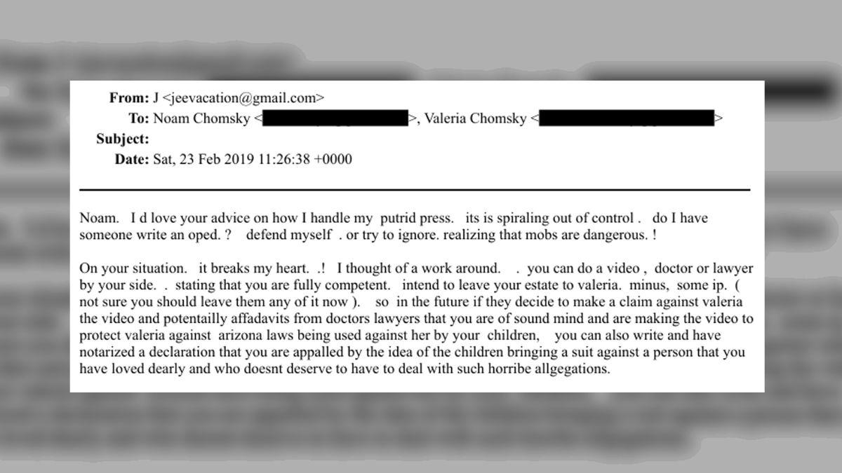 Photof of Epstein's email to Chomsky